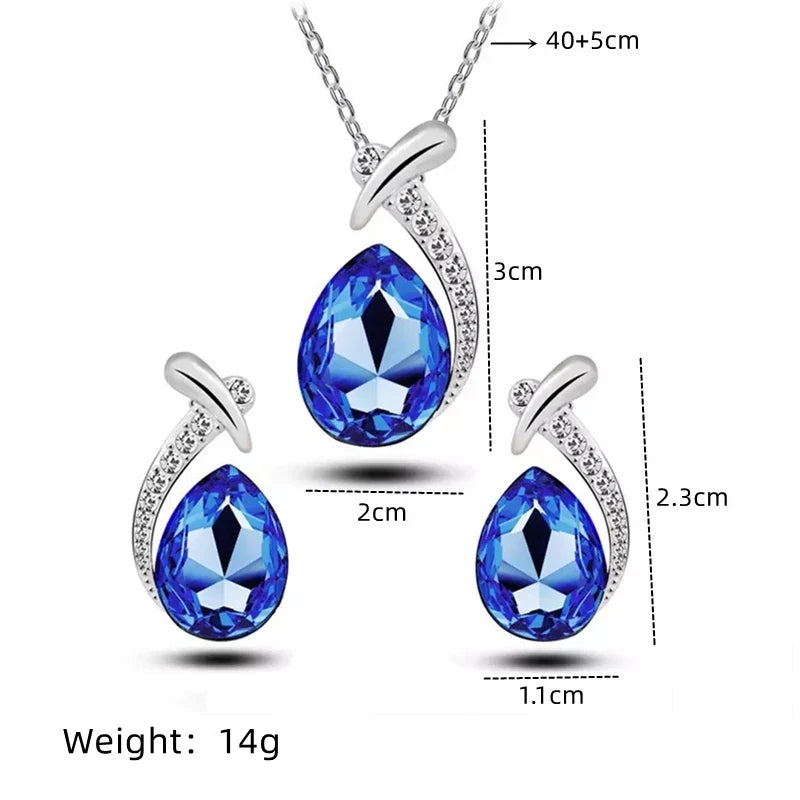 Women's Blue Fish Crystal Necklace & Earrings Jewelry Set