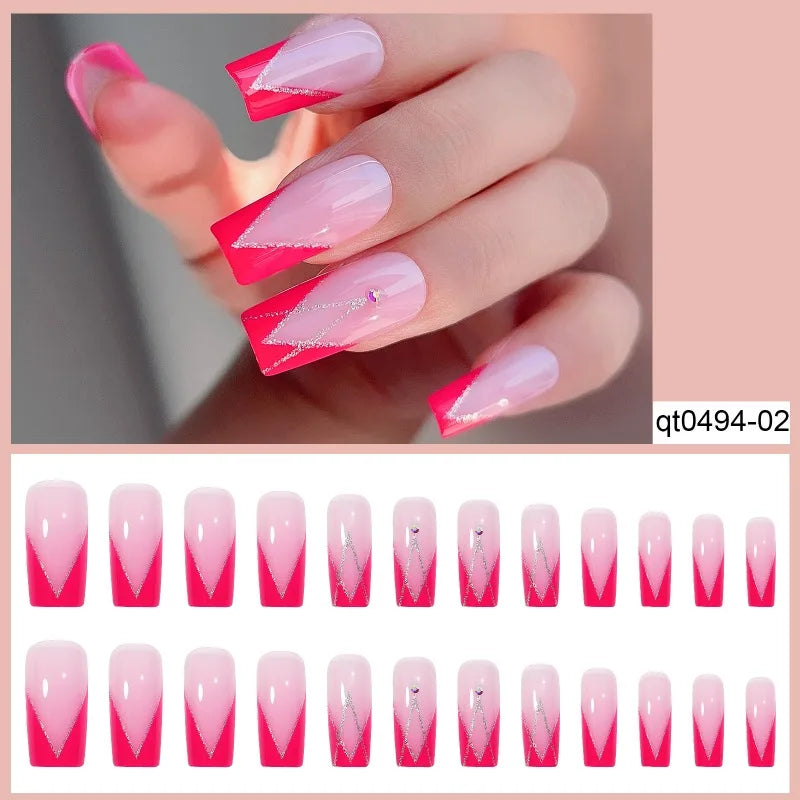 Nixie French Press-On Nails with Rhinestones – 24 Pcs