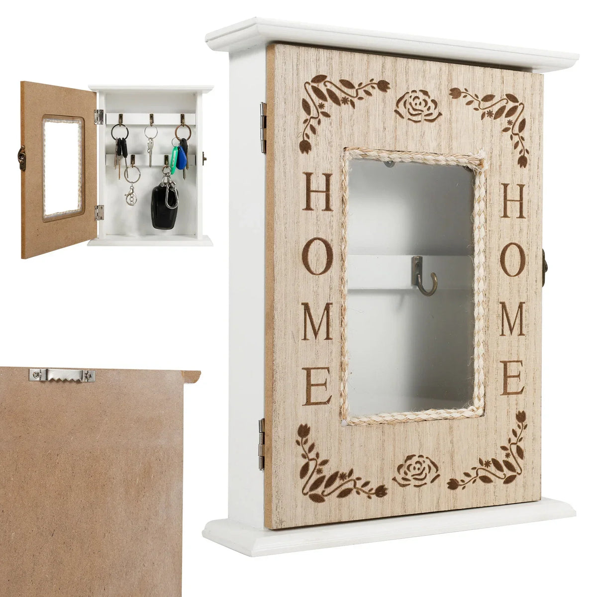 Vintage Wood Wall Key Holder with 5 Hooks | Home Entryway