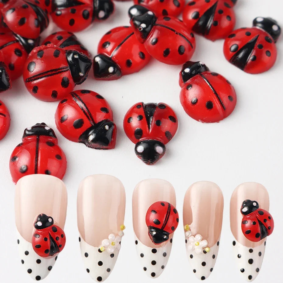 Ladybug Nail Charms Flatback Acrylic DIY Decorations 50/100pc