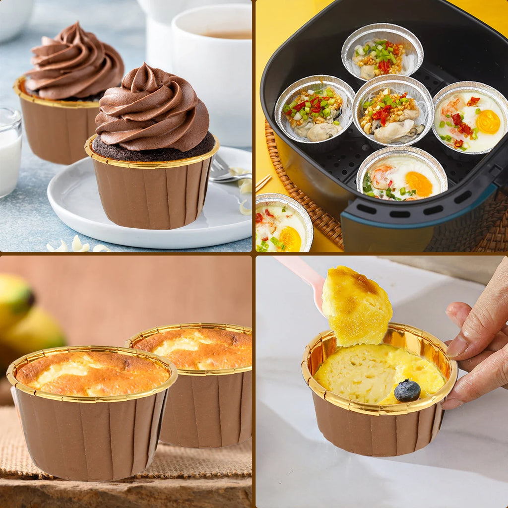 50Pcs Foil Cupcake Liners with Lids – Muffin Baking Cups