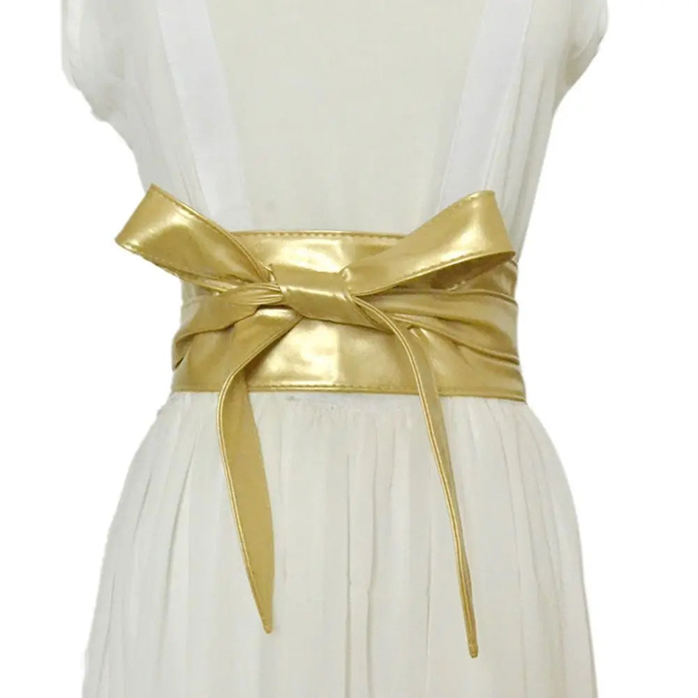 Women's Wide Bowknot Belt – PU Leather Lace-Up Waist Cincher