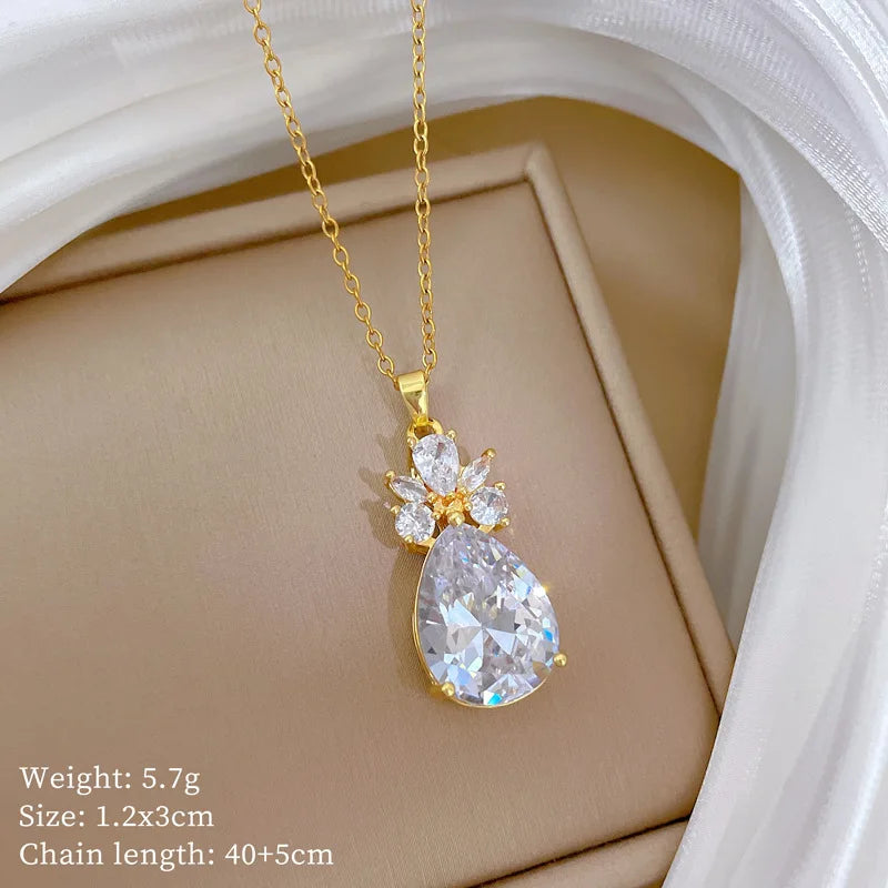 Waterdrop Pendant Necklace Women | Gold Zircon Clavicle Chain