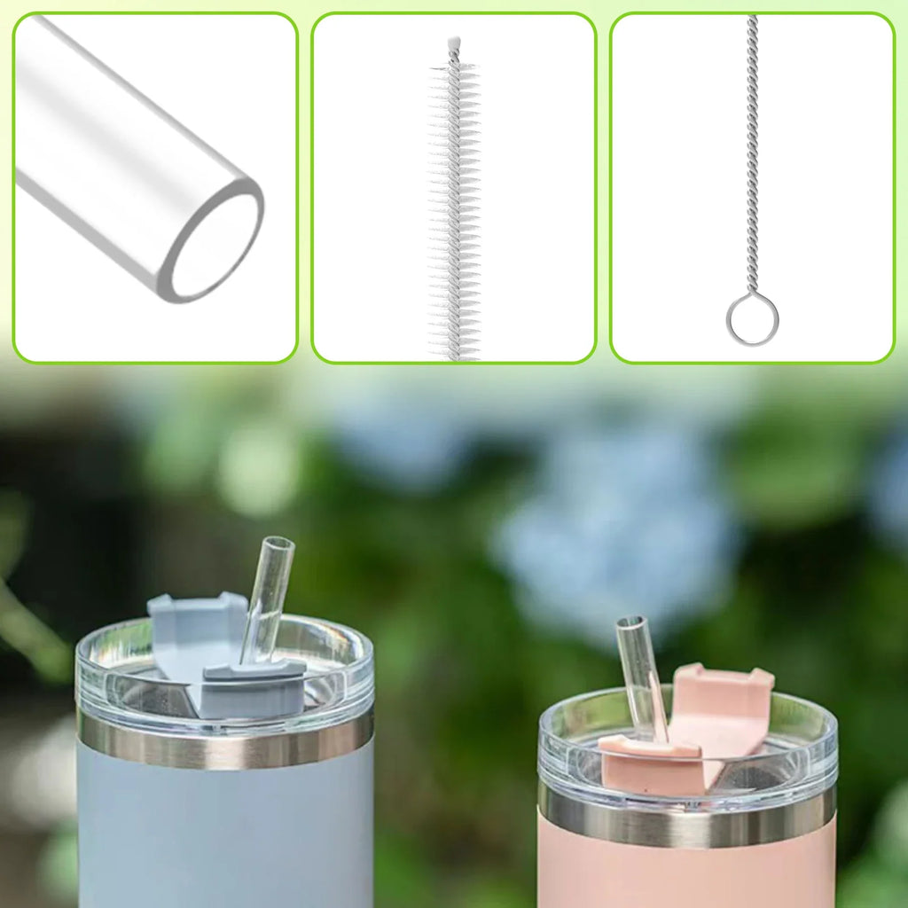 Reusable Plastic Drinking Straws 7-Piece Set with Cleaning Brush