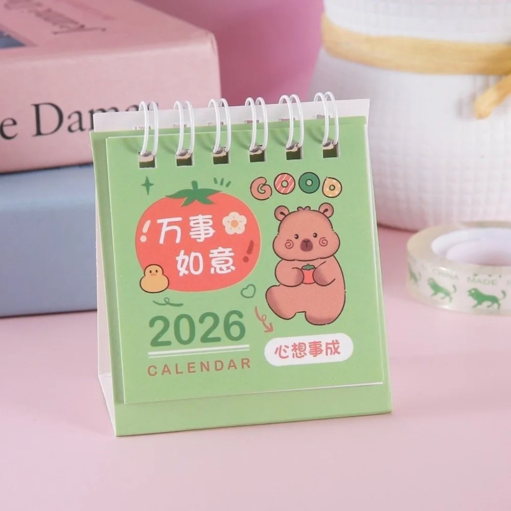 Cute Mini 2026 Desk Calendar Coil Flip Cartoon Daily Planner