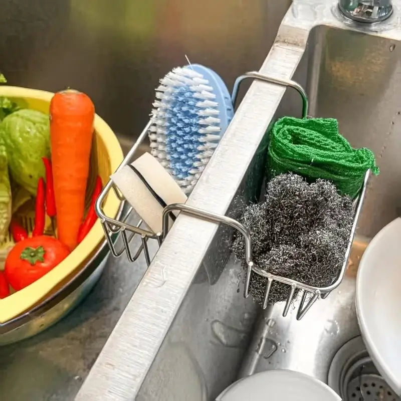 Stainless Steel Sink Sponge Draining Rack & Hanging Basket