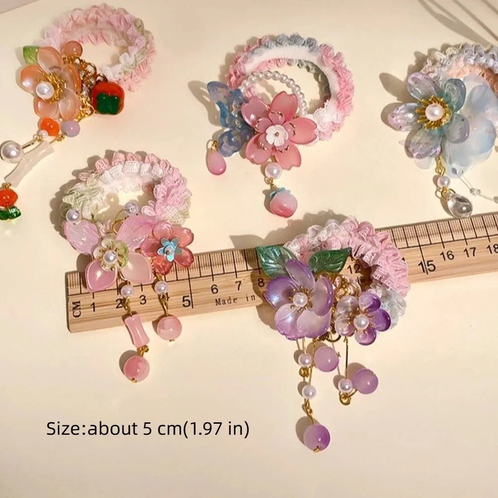 Chinese Style Flower Hair Tie Elastic Bun Rope Girls' Hair Accessory