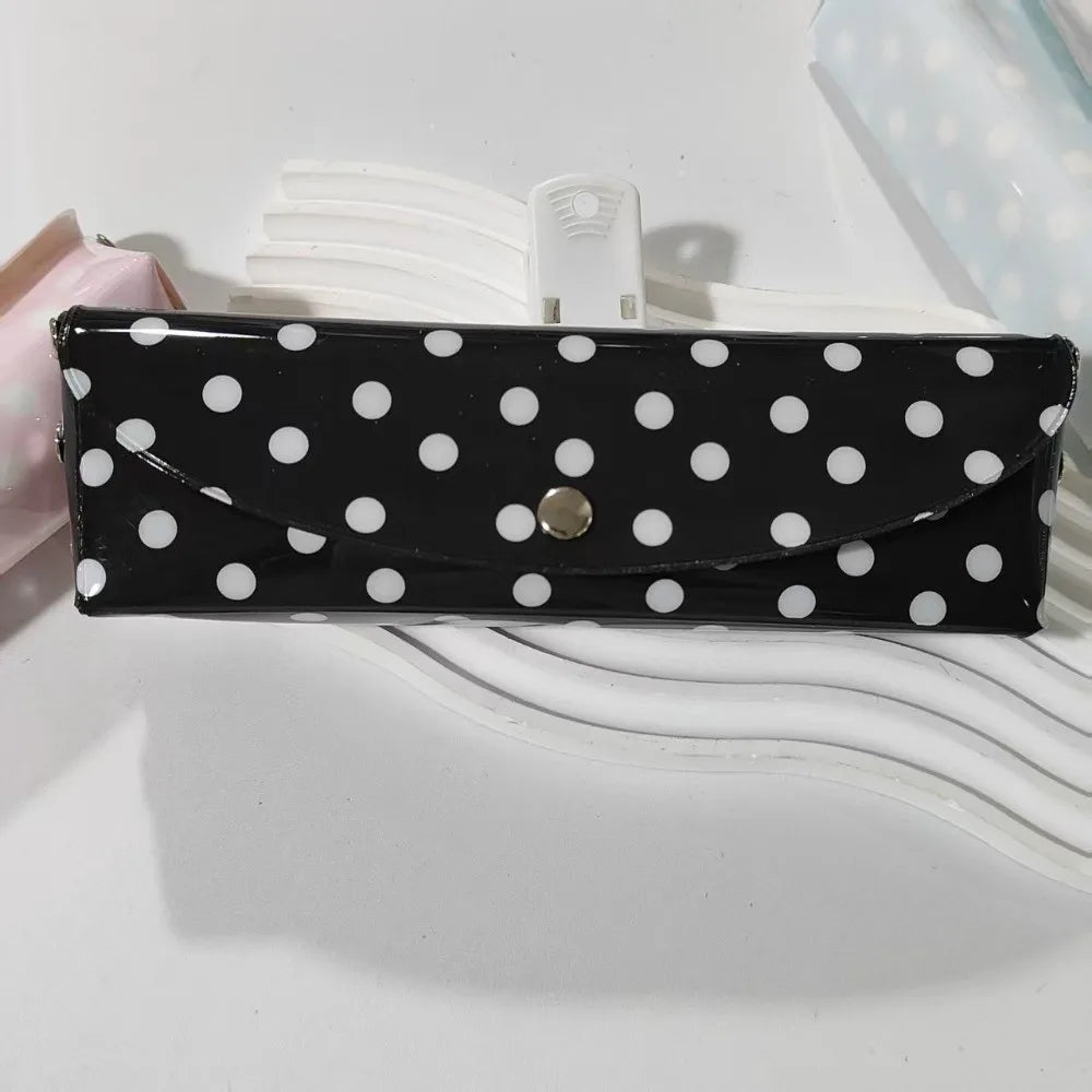 PVC Polka Dot Pencil Case Snap-Button Pen Pouch School Office