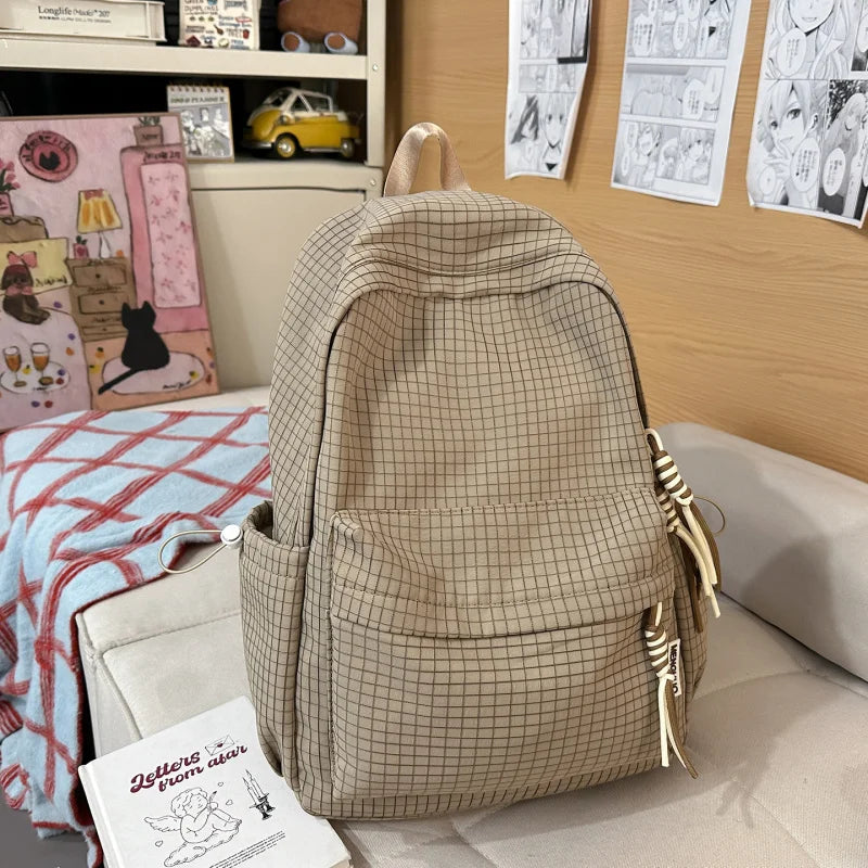 Nixie Retro Plaid Backpack – Large Capacity Lightweight School Bag