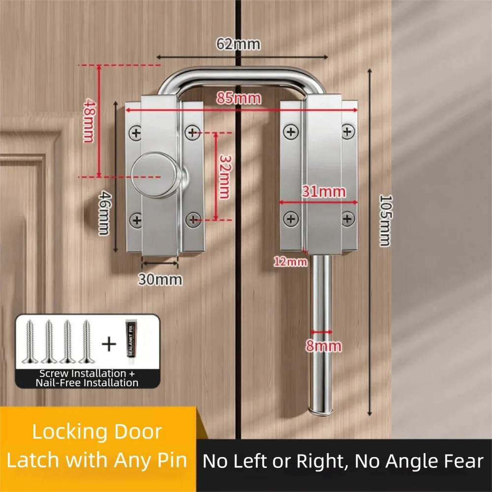 Stainless Steel Door Latch Lock 90/180° Safety Bolt for Gates