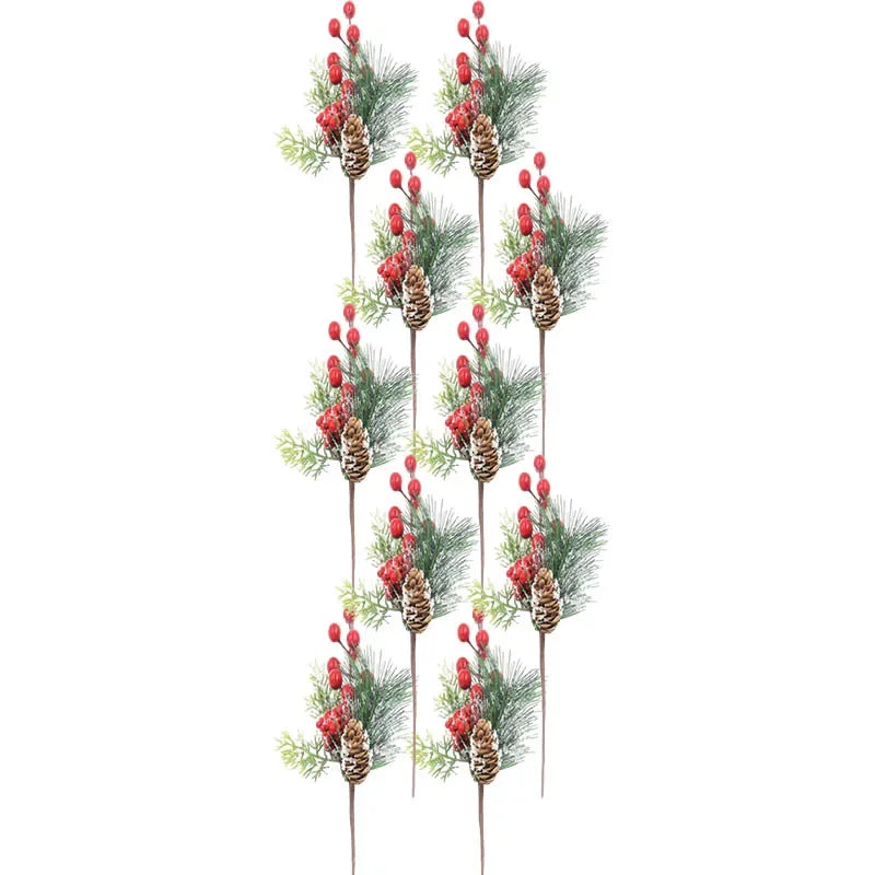 10PCS Artificial Red Berry Pine Branches – Christmas Tree Decor