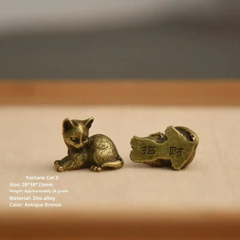 Brass Cat Figurine Miniature Tea Pet Desktop Ornament | 4 Styles