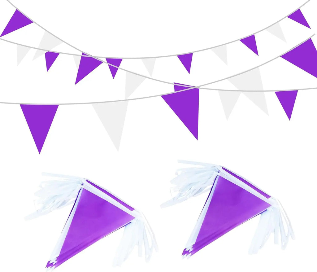 32Ft Purple & White Triangle Pennant Bunting Banner | Party Decor
