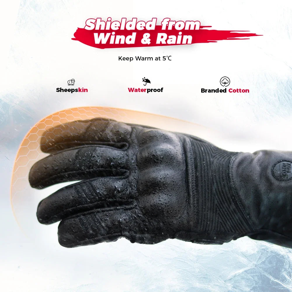 KEMIMOTO Winter Leather Motorcycle Gloves – Waterproof