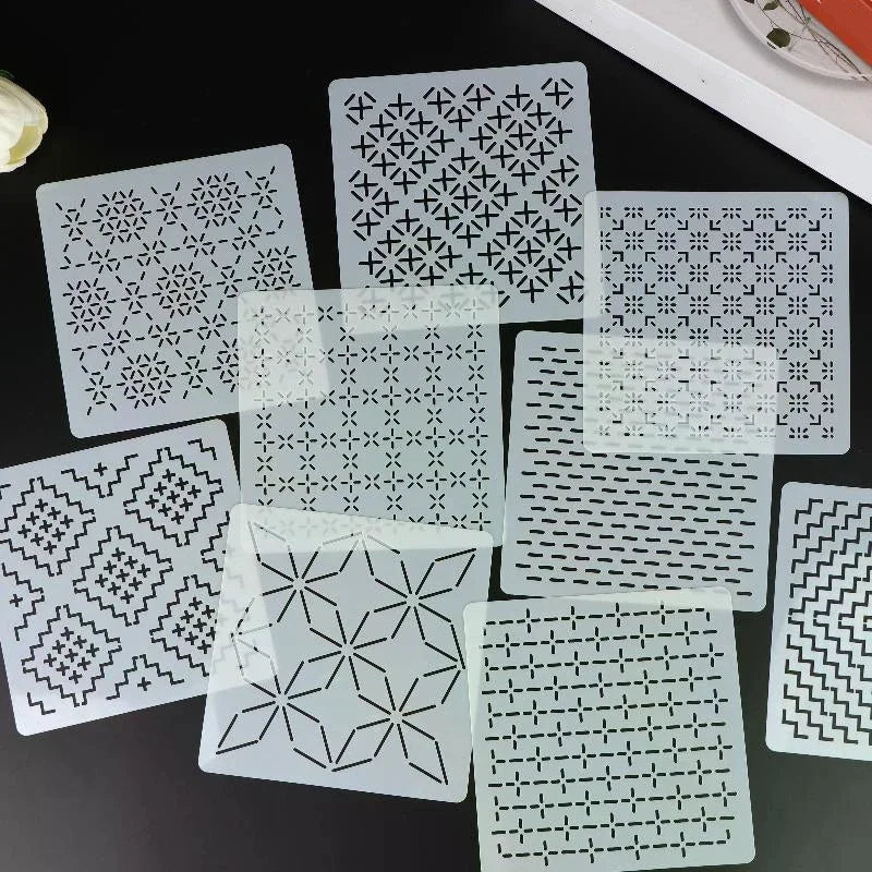 Sashiko Embroidery Stencil Templates – Reusable PET, 9 or 32 Pcs
