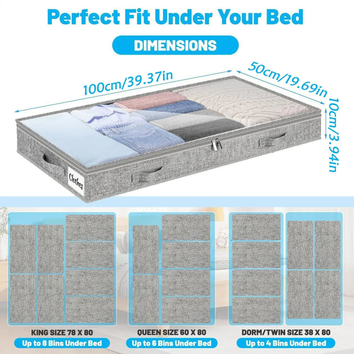 Large Foldable Under Bed Storage Bag with Transparent Cover