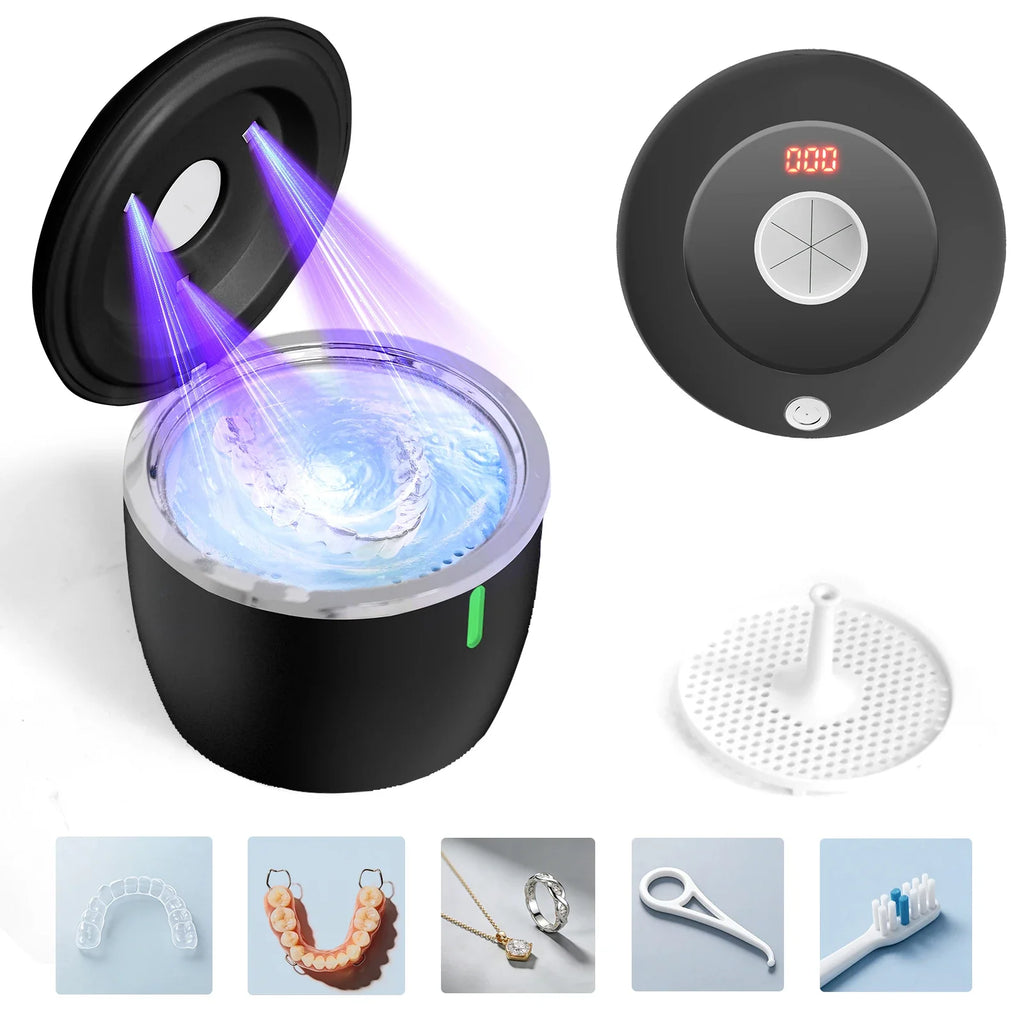 Ultrasonic UV Retainer & Denture Cleaner – 45kHz, USB/Battery