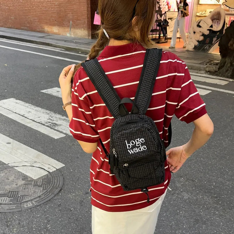 Korean Plaid Nylon Mini Backpack – Small Travel & Hiking Bag