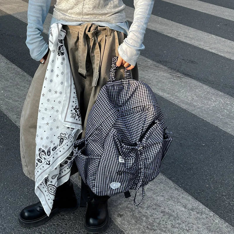 Nixie Korean Plaid Backpack – Large Capacity Lightweight Bag