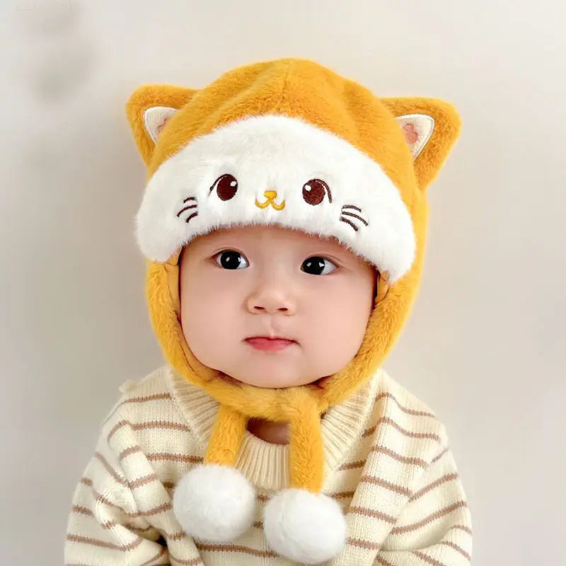 Soft Fluffy Baby Winter Knit Cap with Cartoon Ear Protection