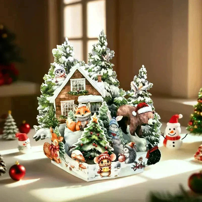 3D Pop-Up Christmas Card – Santa, Reindeer & Snowy Village