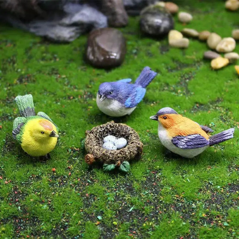 Resin Bird & Nest Figurine Set – Fairy Garden Micro Landscape