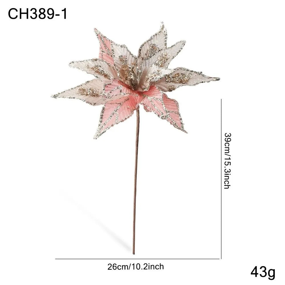 Large Glitter Artificial Poinsettia Christmas Flower Decoration