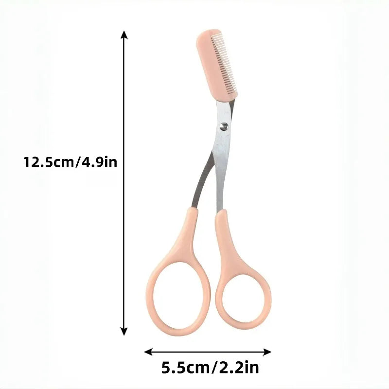 Pink Eyebrow Scissors with Built-In Comb – Stainless Steel