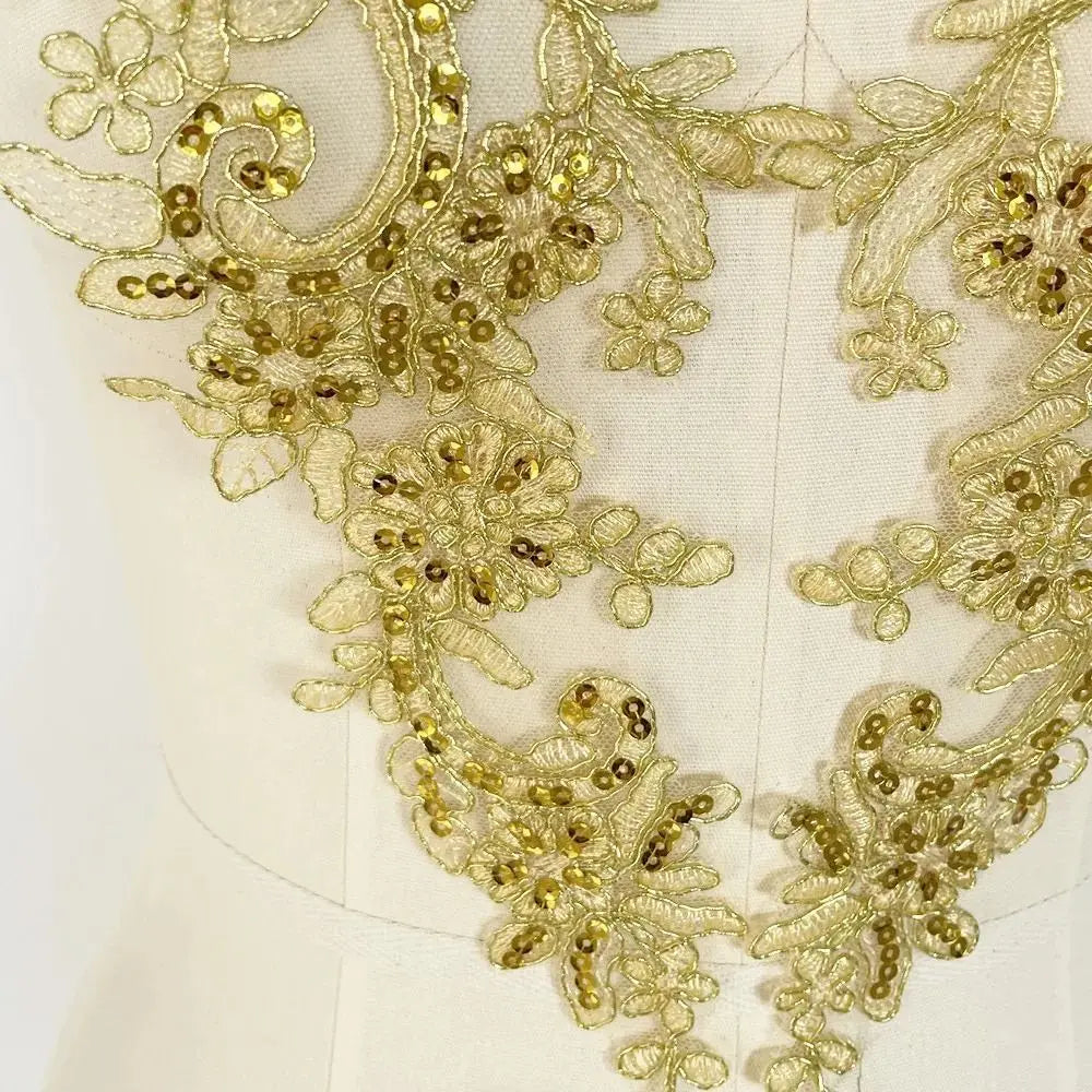 2Pcs Sequin Embroidery Flower Applique Patch – Lace Tulle