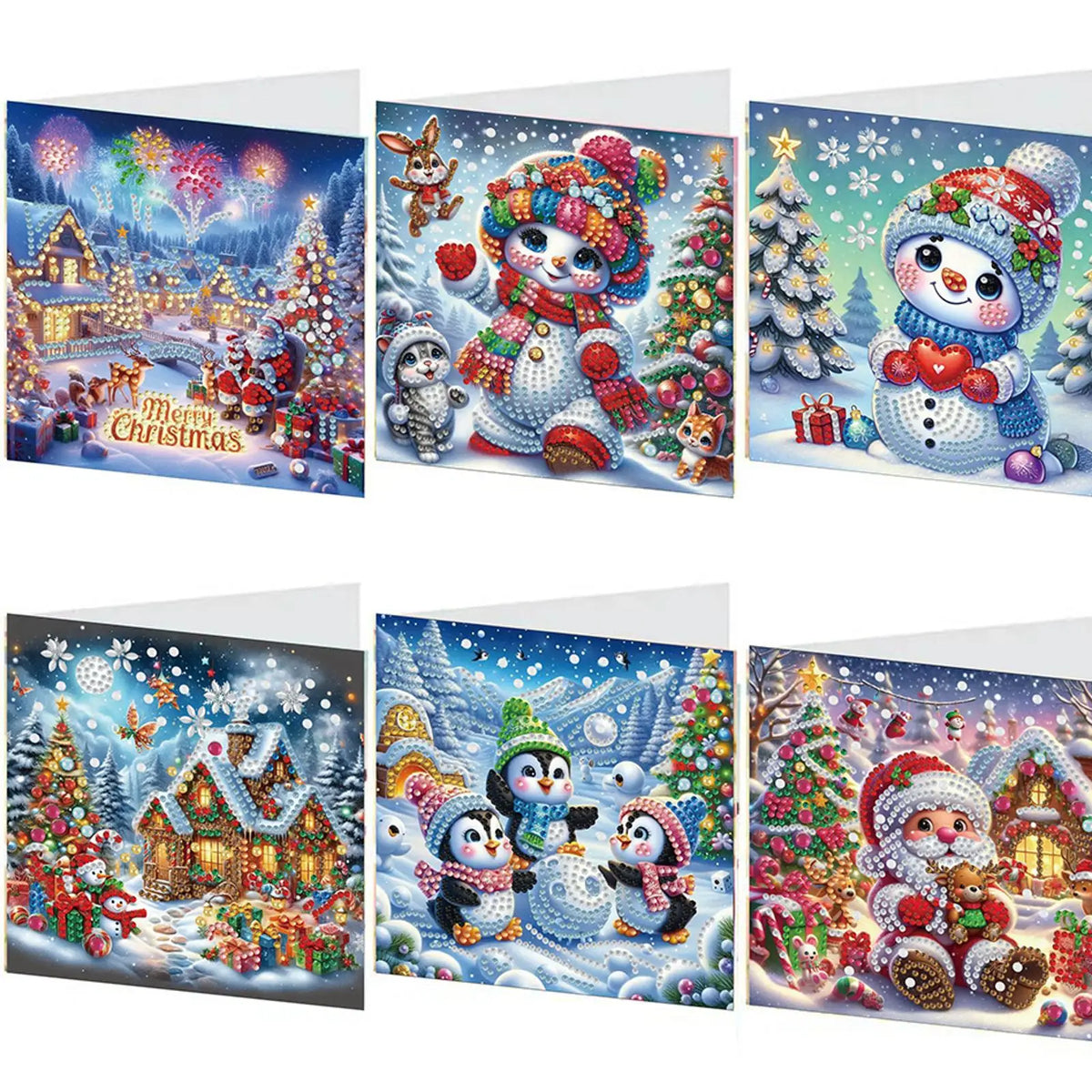 6-Pack Christmas DIY Diamond Art Greeting Card Kit with Envelopes