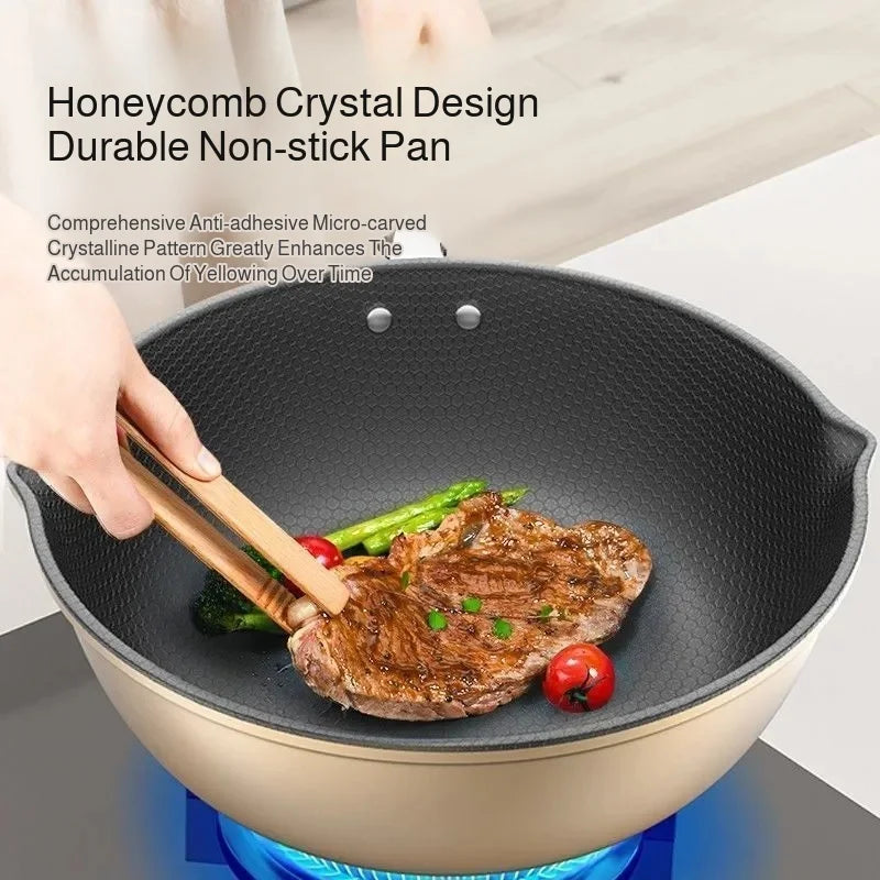 Honeycomb Nonstick Wok – Iron Fry Pan, Gas & Induction Safe