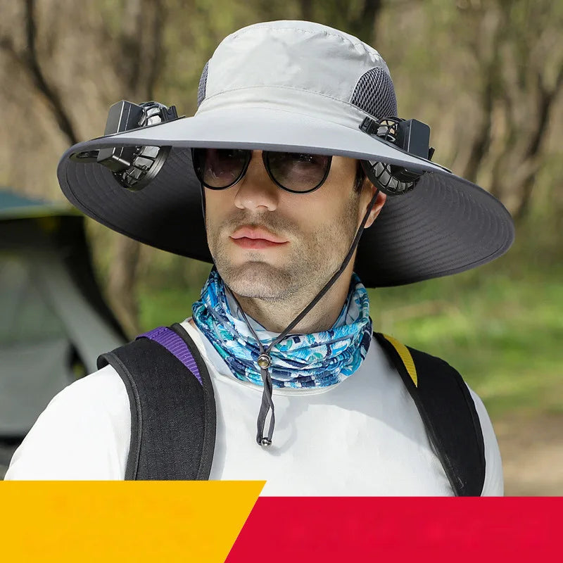 UV Protection Wide Brim Fan Hat – USB Rechargeable Cooling
