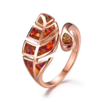 White Simulated Opal Leaves Ring | Adjustable Silver Band