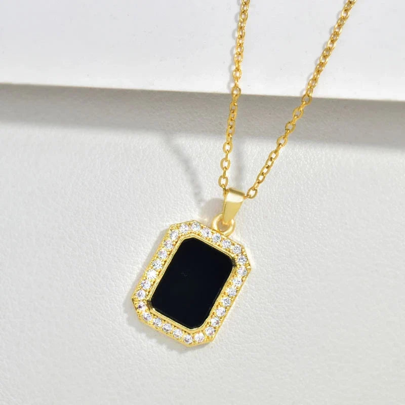 Black Square Pendant Necklace – Gold Collarbone Chain | Nixie