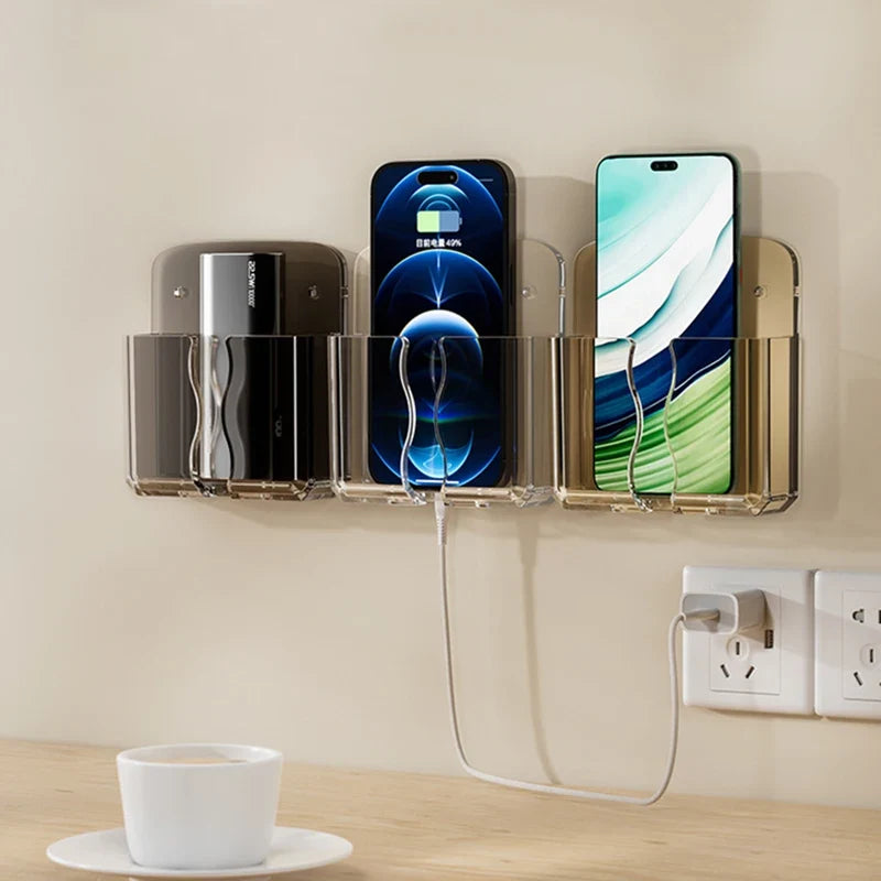 Wall Mount Phone Holder Storage Box Organizer with Charging Port
