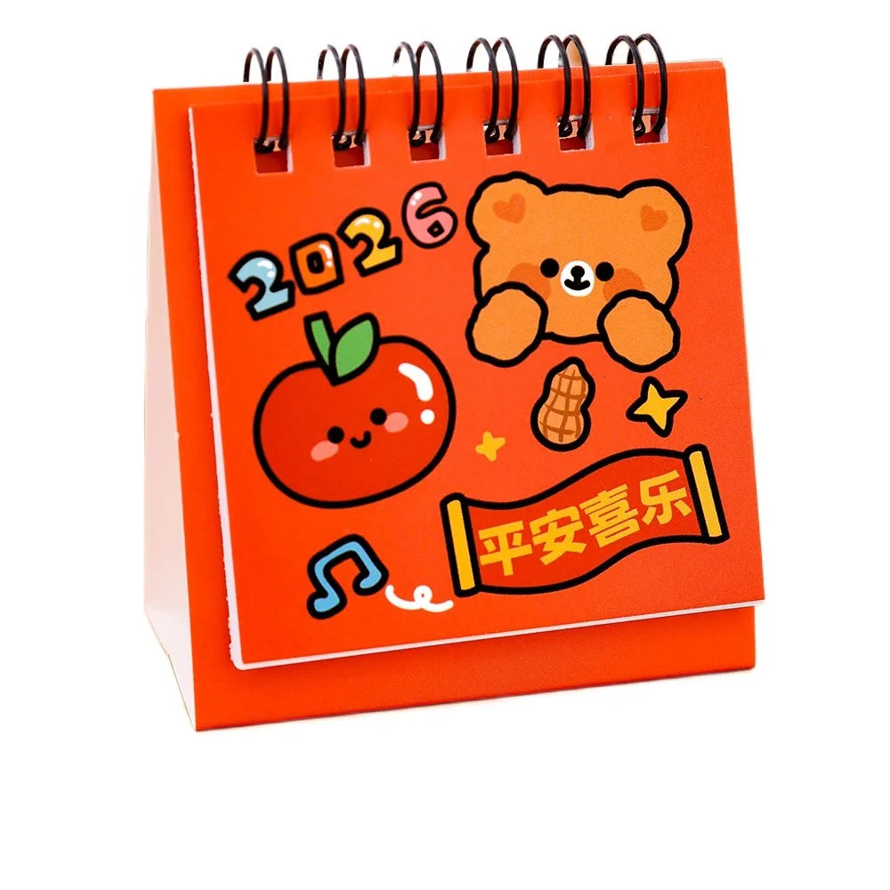 2026 Mini Desk Calendar – Cute Cartoon Coil Binding Monthly Planner