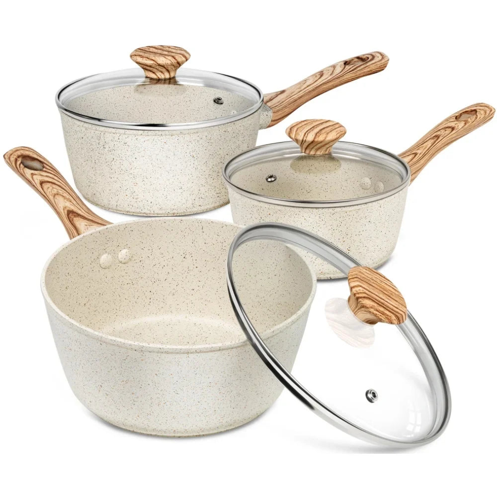MICHELANGELO Granite Nonstick Saucepan Set with Lids – 3 Piece