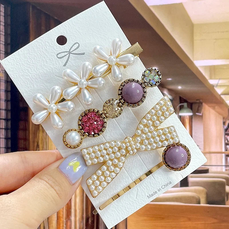 Pearl Hair Clip – Rhinestone Flower Barrette for Women & Girls
