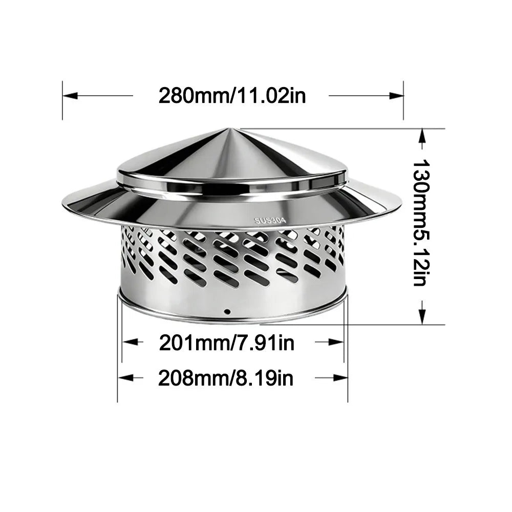Stainless Steel Chimney Cap Rainproof Cover 80–200mm