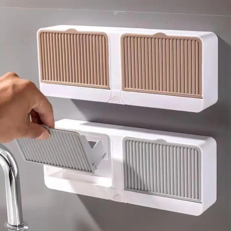 Wall Mounted Flip-Top Draining Soap Holder with Dustproof Lid
