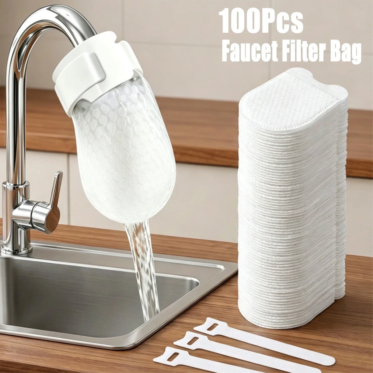 100Pcs Cotton Faucet Filter Bags – Anti-Splash Tap Water Purifier