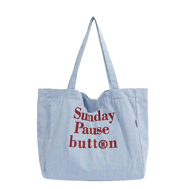 Korean Striped Canvas Tote Bag – Large Capacity Women's Bag