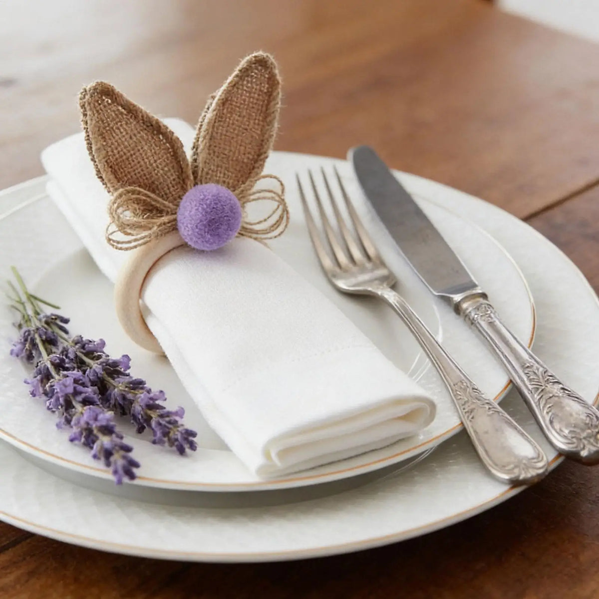 Wooden Easter Napkin Rings Set of 6 – Rabbit Ear Table Decor
