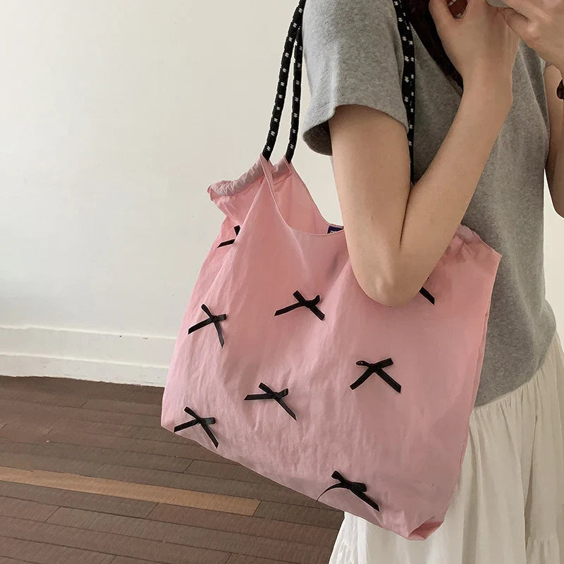 Women's Bowknot Nylon Shoulder Bag – Lightweight Fashion Tote