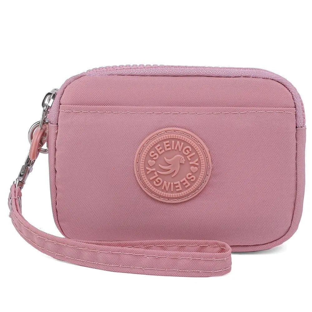 Women's Waterproof Nylon Coin Purse with Lanyard & Zipper
