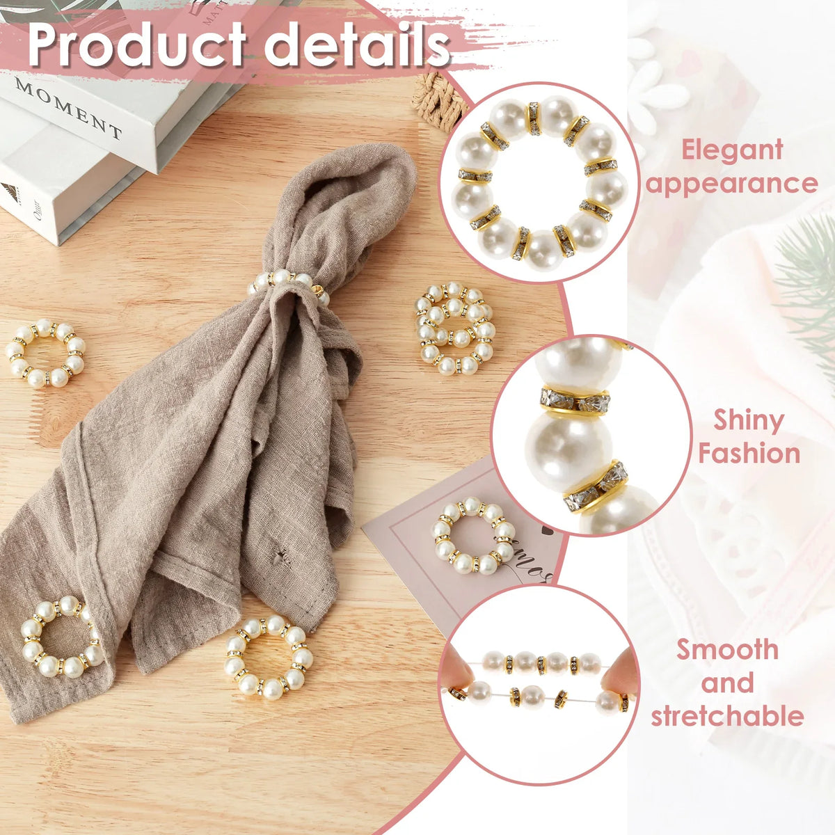 Pearl Napkin Rings – Elegant Elastic Serviette Holders 24/120 Pcs
