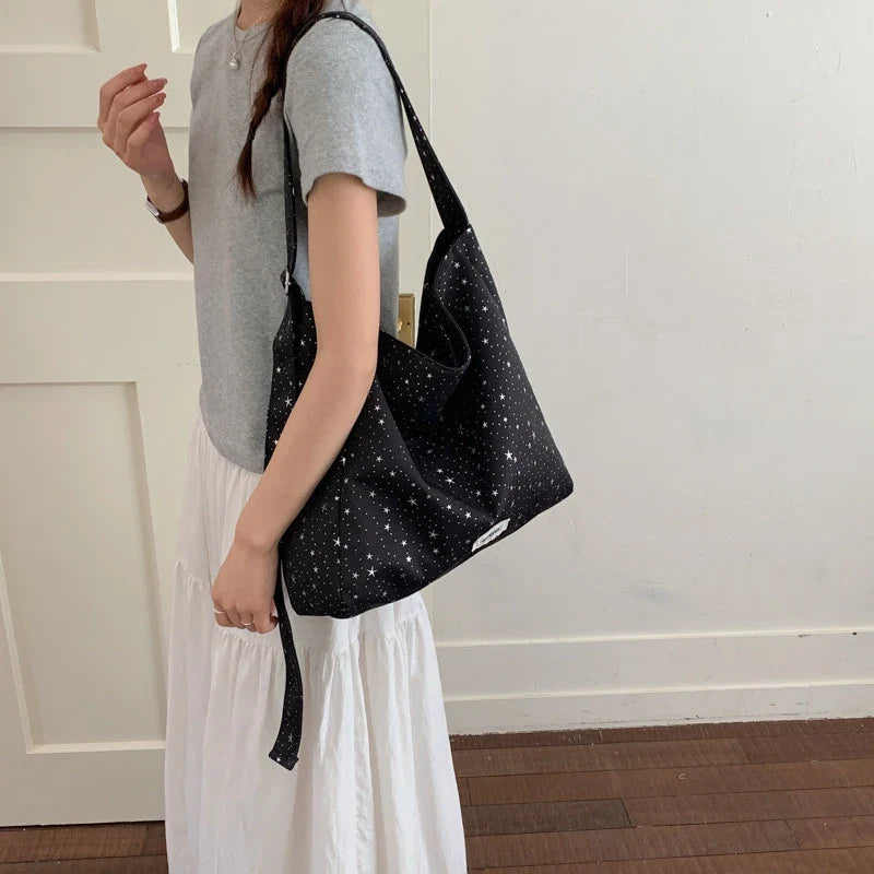 Korean Minimalist Star Canvas Tote Bag – Large Shoulder Bag