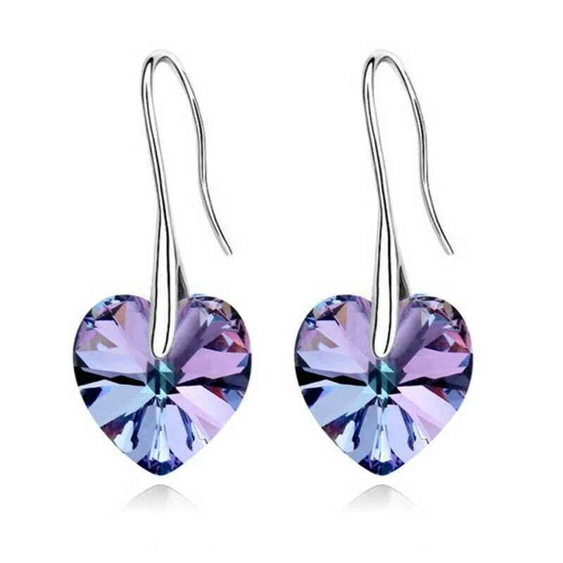 Women's Silver Purple Zircon Heart Necklace & Earrings Set