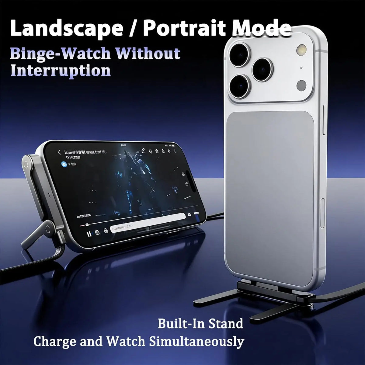 240W USB-C Fast Charging Cable with Folding Phone Stand