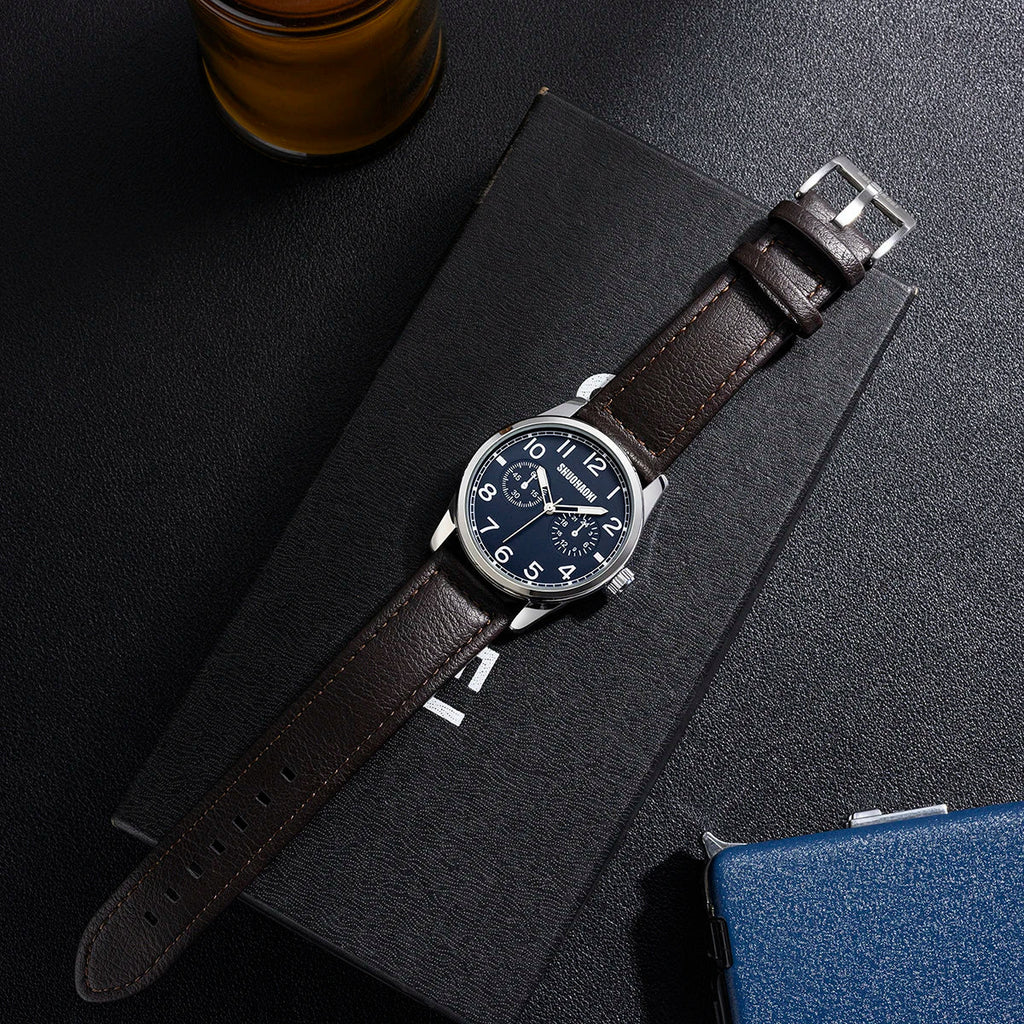 REBIRTH Retro Men's Quartz Watch – Black Leather Strap